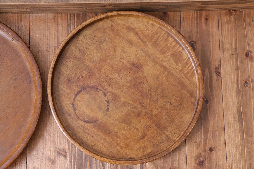 アンティーク雑貨　昭和レトロ　栃の木のお盆2枚セット