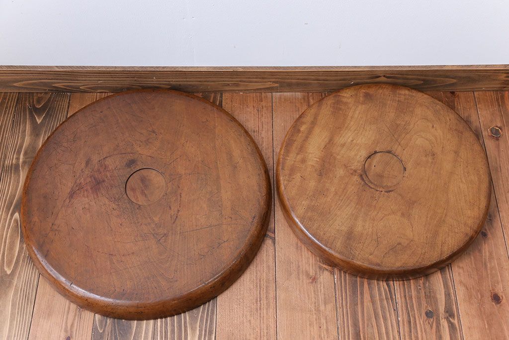 アンティーク雑貨　昭和レトロ　栃の木のお盆2枚セット