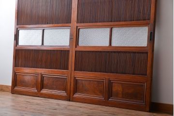 古民具・骨董　裏ガラス付き　幅の広い格子戸2枚セット