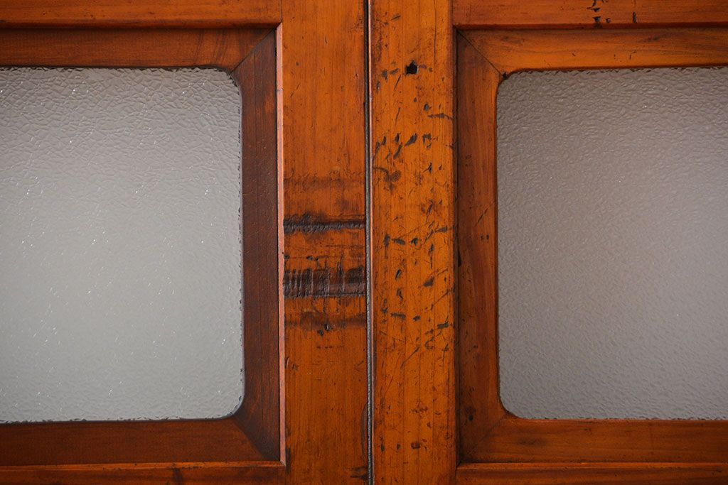 古民具・骨董　裏ガラス付き　幅の広い格子戸2枚セット