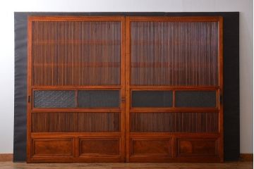 古民具・骨董　裏ガラス付き　幅の広い格子戸2枚セット