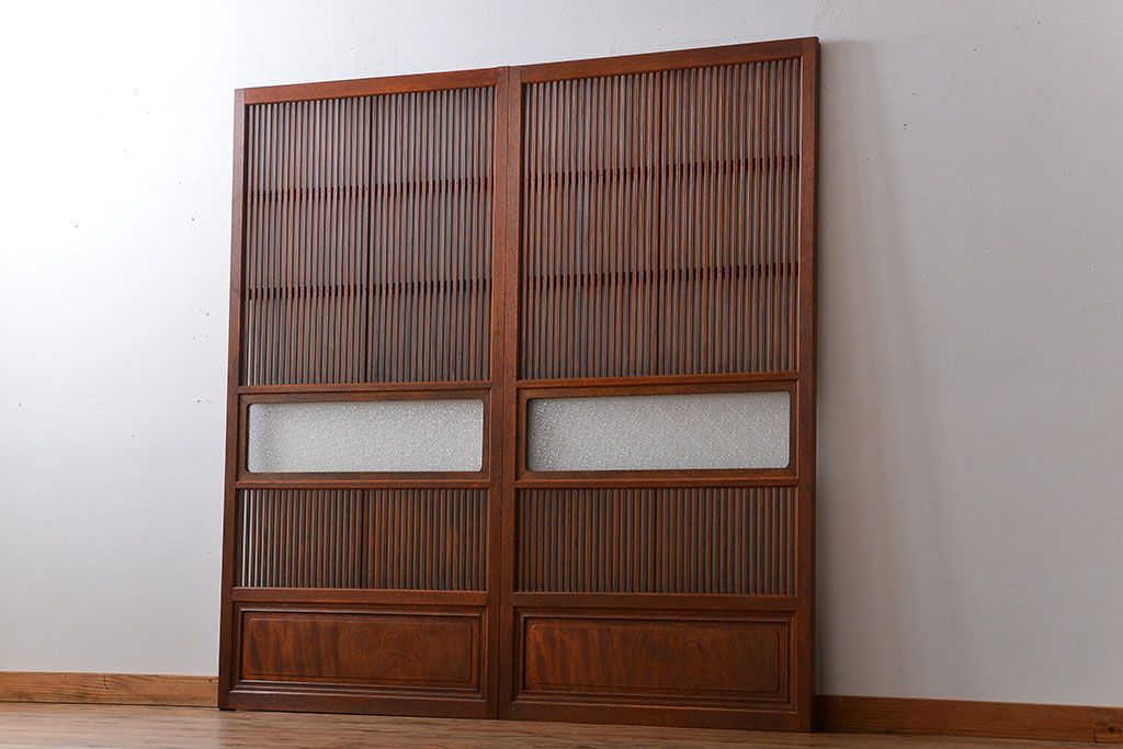 古民具・骨董　すりガラス　格子戸2枚セット(1)