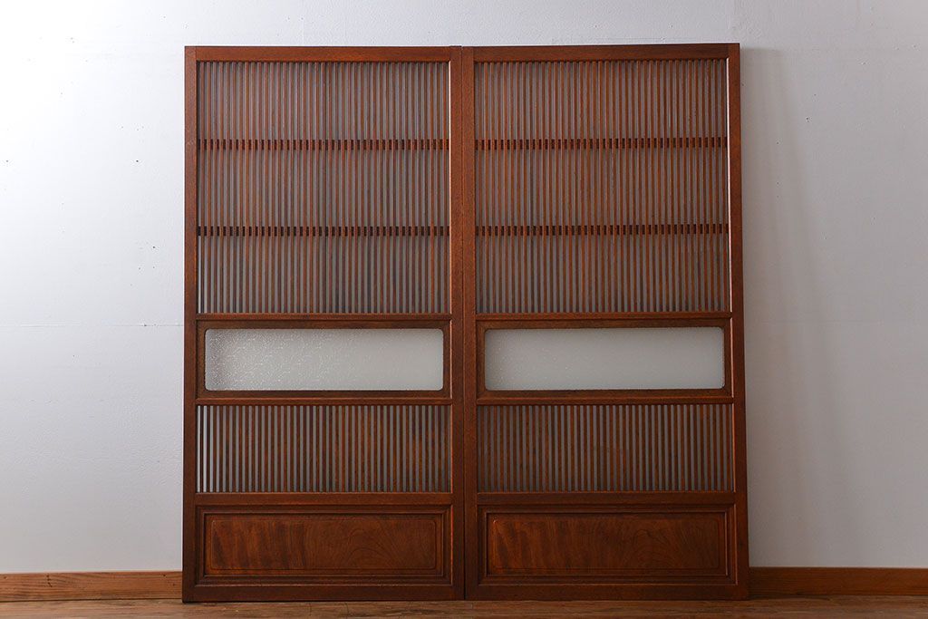 古民具・骨董　すりガラス　格子戸2枚セット(1)