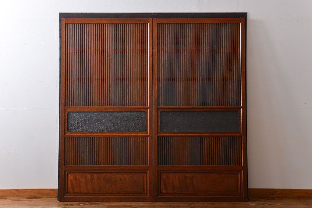 古民具・骨董　すりガラス　格子戸2枚セット(1)