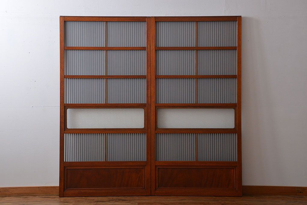 古民具・骨董　すりガラス　格子戸2枚セット(1)