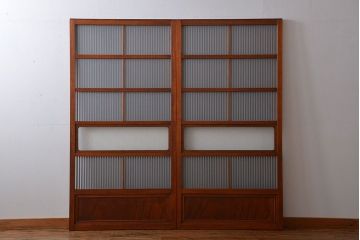 古民具・骨董　すりガラス　格子戸2枚セット(1)