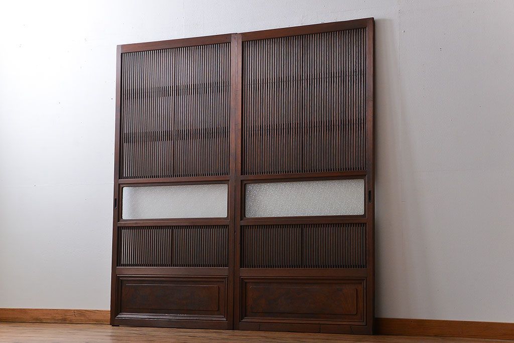 古民具・骨董　すりガラス　格子戸2枚セット(2)