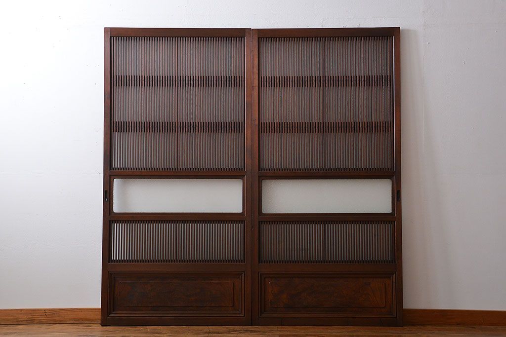 古民具・骨董　すりガラス　格子戸2枚セット(2)