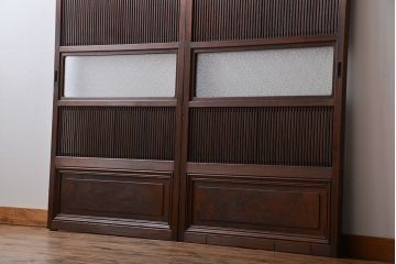 古民具・骨董　すりガラス　格子戸2枚セット(2)