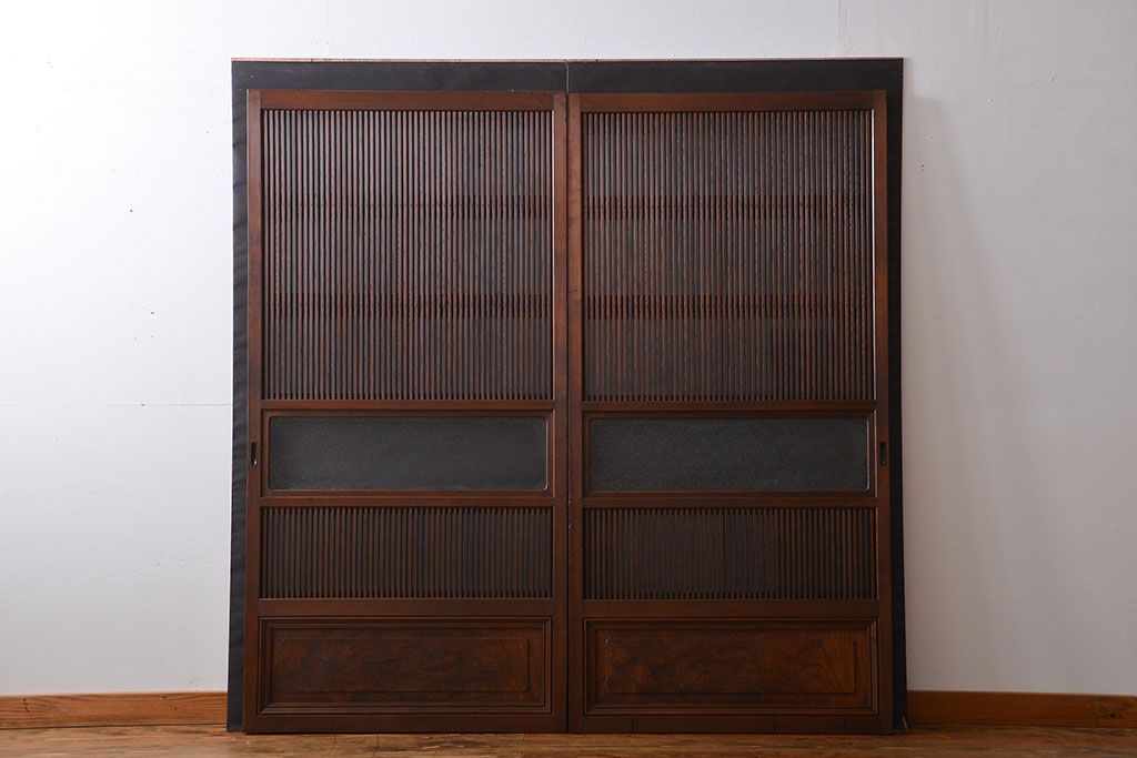 古民具・骨董　すりガラス　格子戸2枚セット(2)