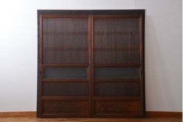 古民具・骨董　すりガラス　格子戸2枚セット(2)