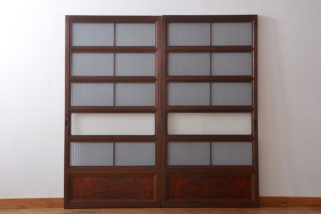 古民具・骨董　すりガラス　格子戸2枚セット(2)