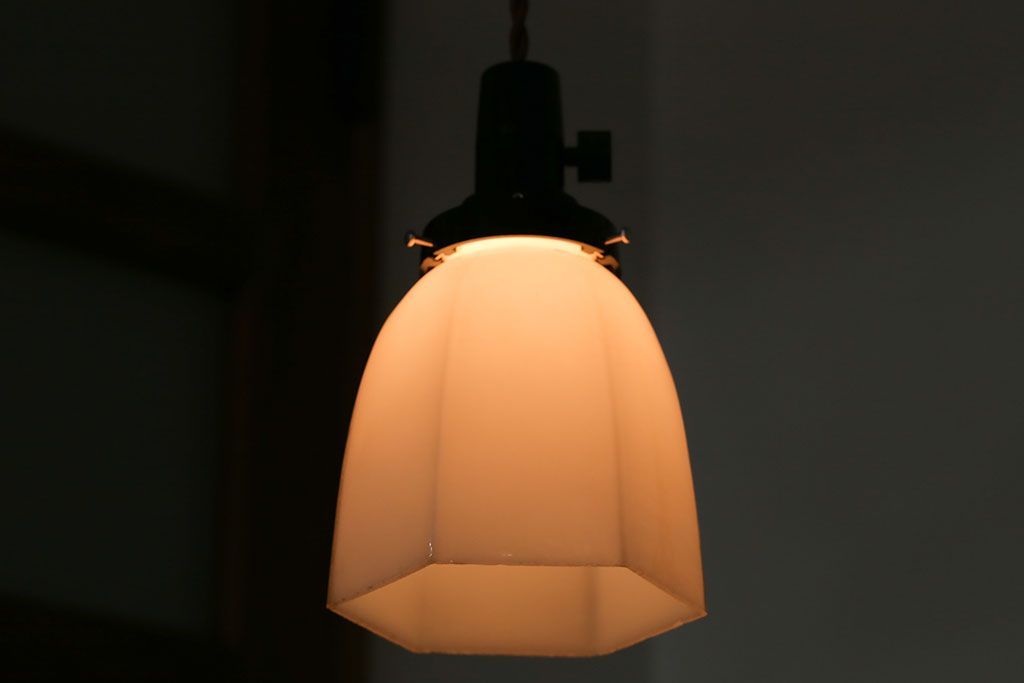 昭和レトロ　六角ガラスシェード照明