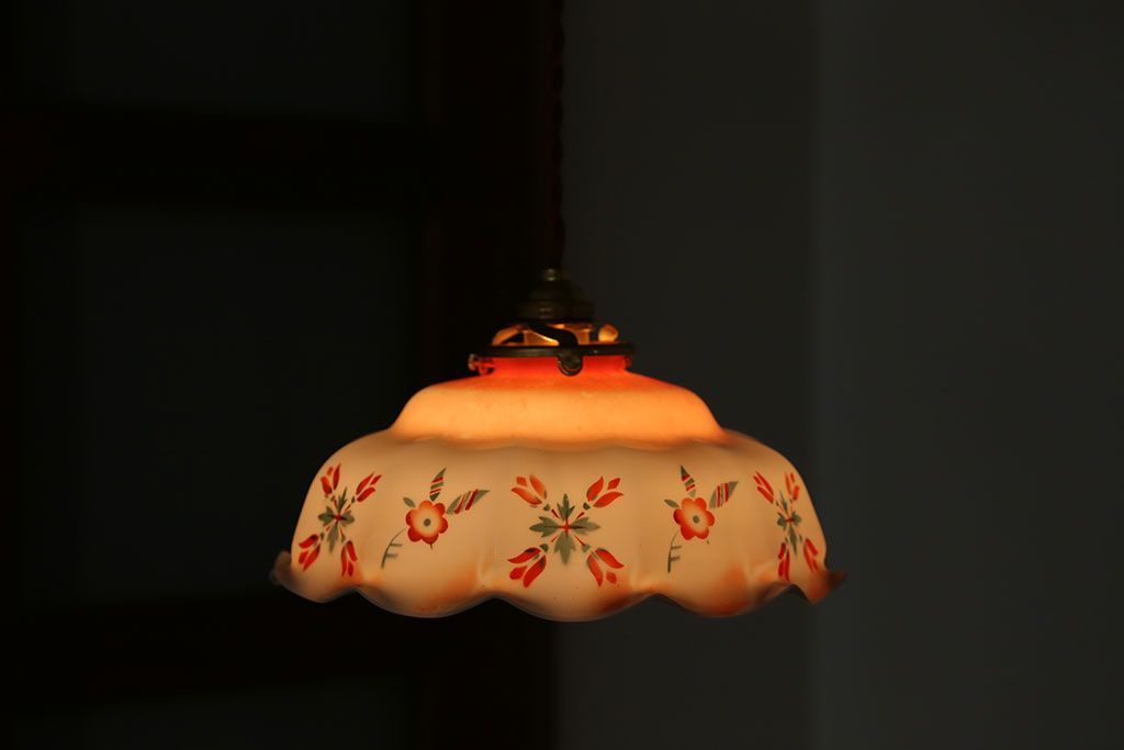 フランスアンティーク　花柄フリルシェード照明(1)