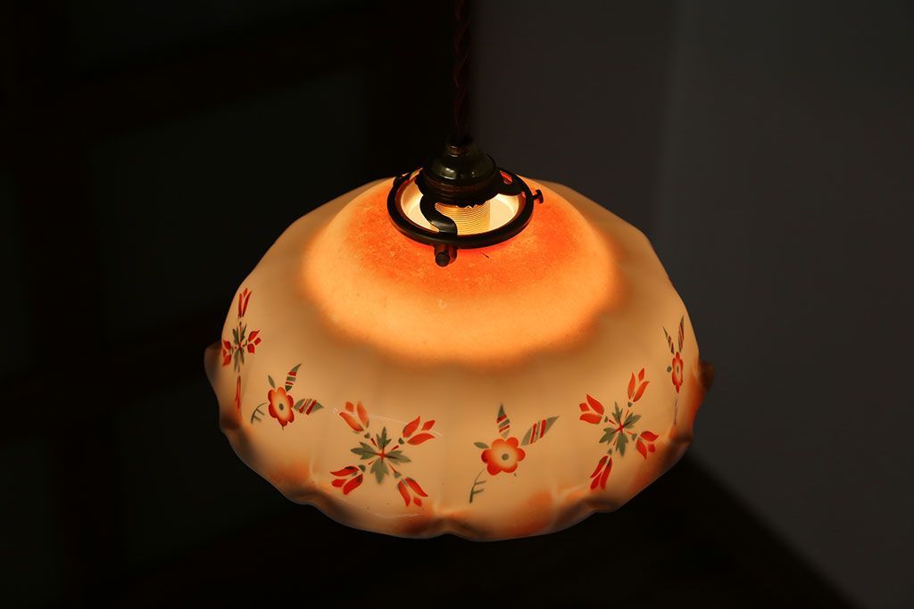 フランスアンティーク　花柄フリルシェード照明(1)