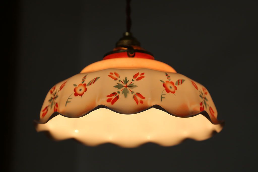 フランスアンティーク　花柄フリルシェード照明(1)