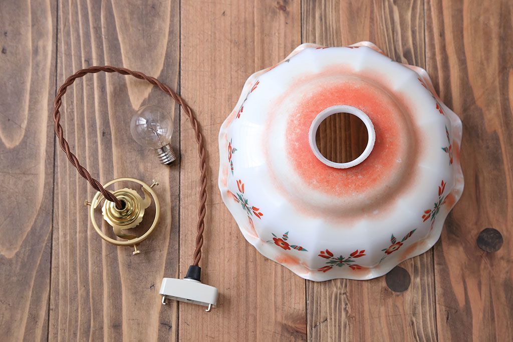 フランスアンティーク　花柄フリルシェード照明(1)