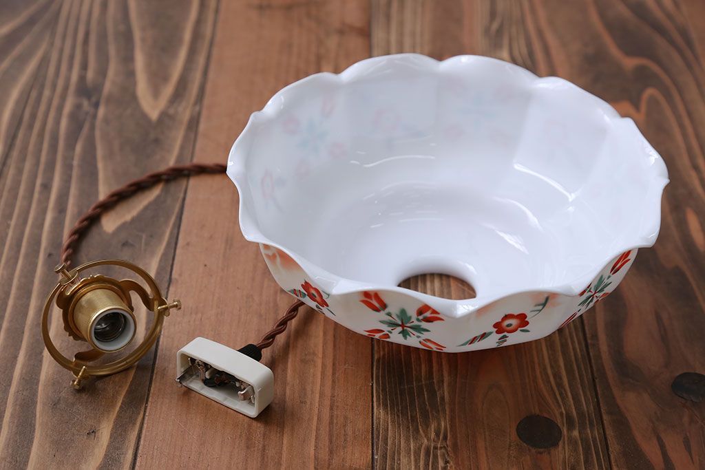 フランスアンティーク　花柄フリルシェード照明(1)