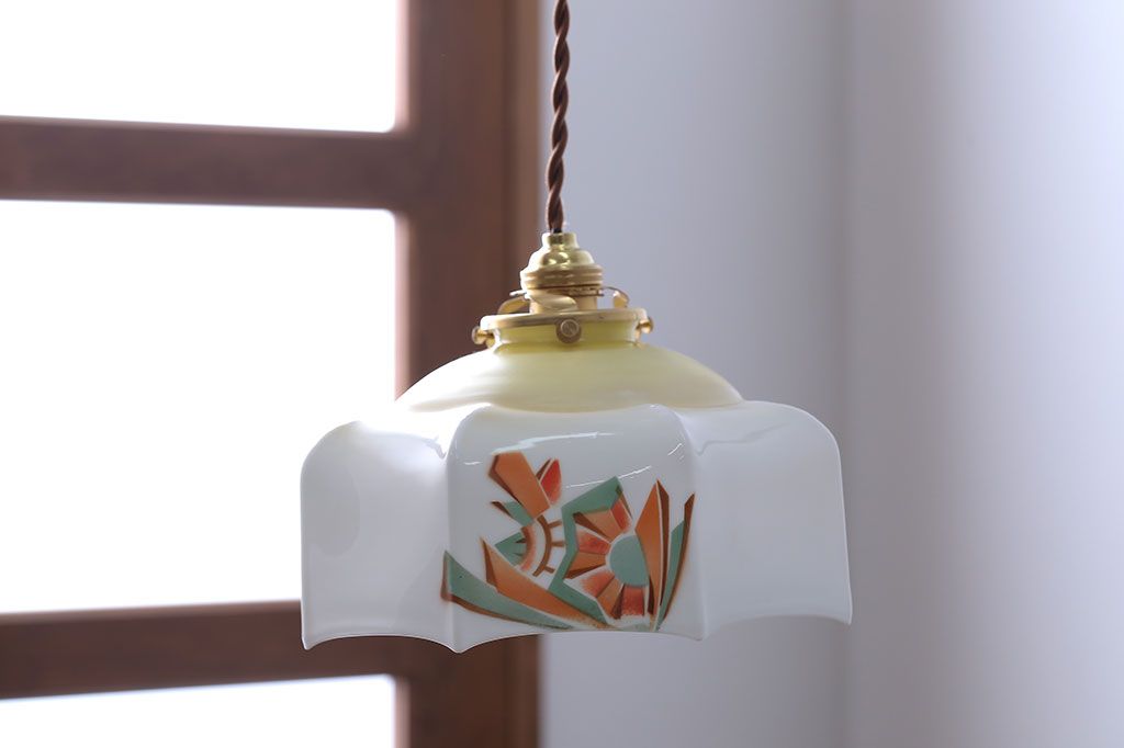 フランスアンティーク　8角ガラスシェードのおしゃれな天井照明