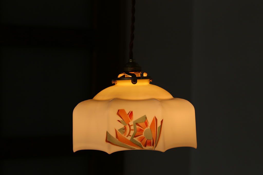 フランスアンティーク　8角ガラスシェードのおしゃれな天井照明