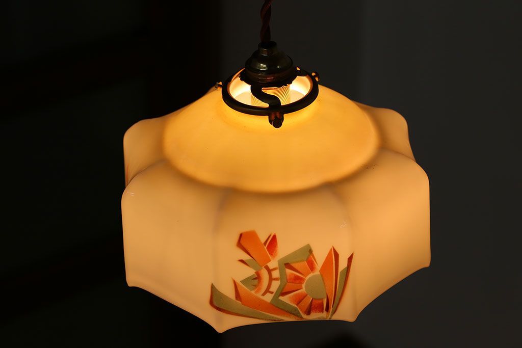 フランスアンティーク　8角ガラスシェードのおしゃれな天井照明