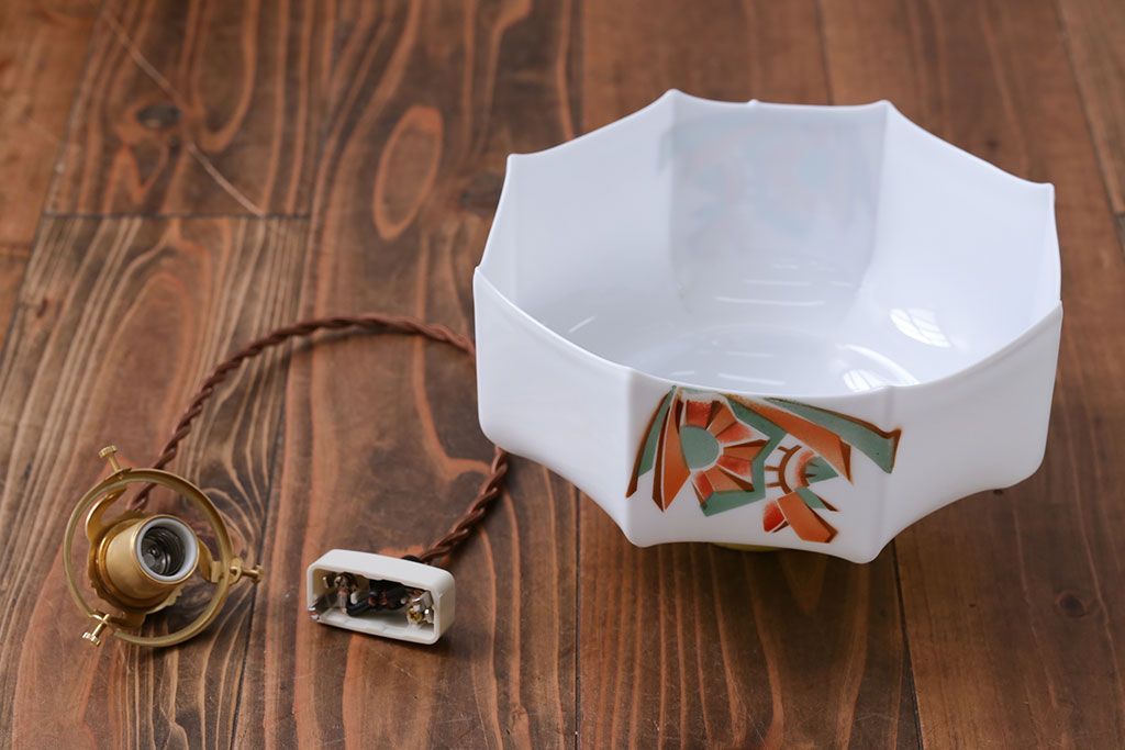 フランスアンティーク　8角ガラスシェードのおしゃれな天井照明