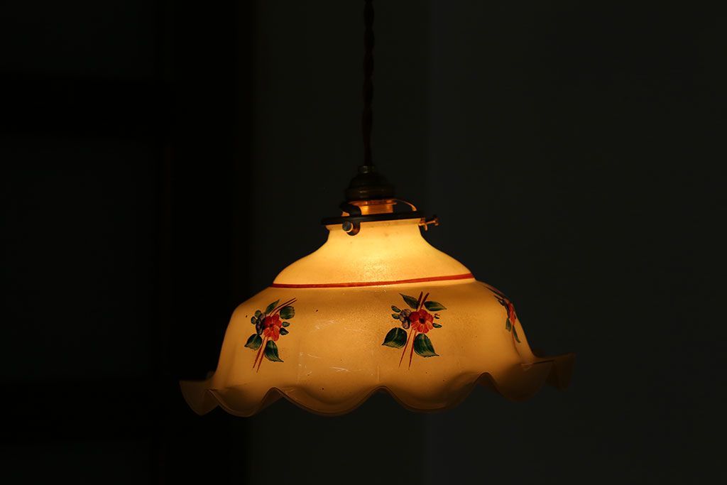 フランスアンティーク　花柄フリルシェード照明(2)