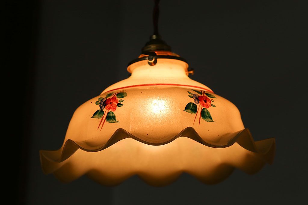 フランスアンティーク　花柄フリルシェード照明(2)