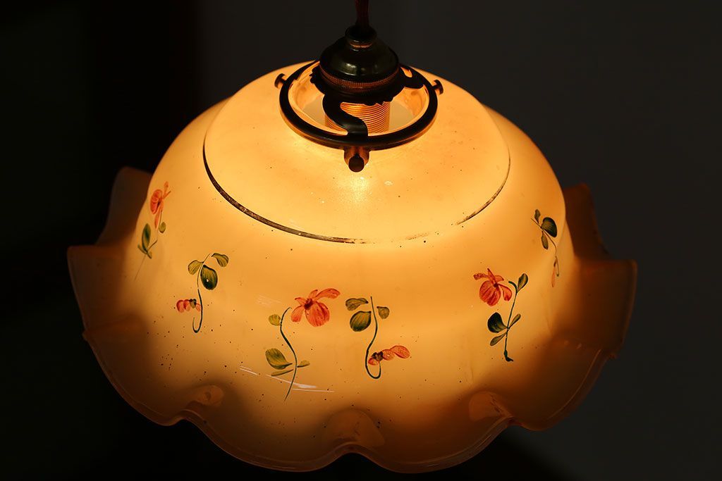 フランスアンティーク　花柄フリルシェード照明(3)