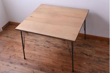 アンティーク家具　アンティーク　天板ナラ材!鉄脚テーブル