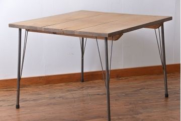 アンティーク家具　アンティーク　天板ナラ材!鉄脚テーブル