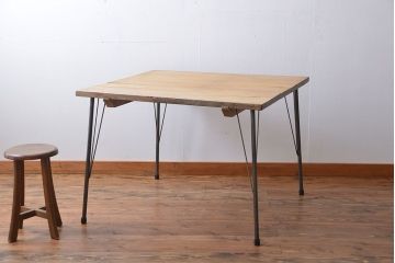 アンティーク家具　アンティーク　天板ナラ材!鉄脚テーブル