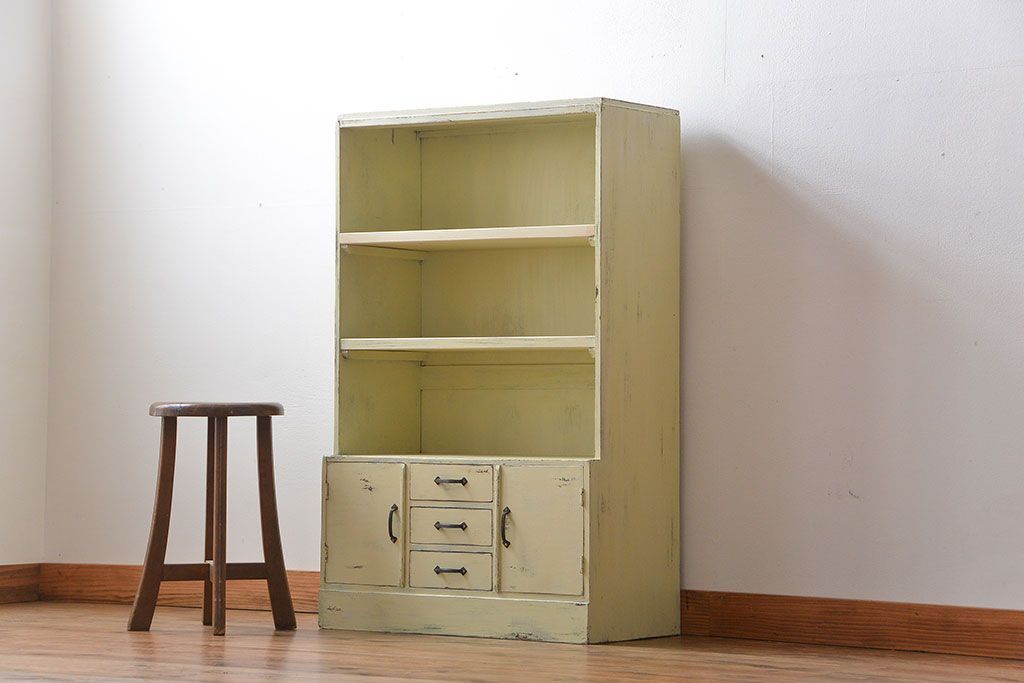 レトロ家具　昭和レトロ　アンティークペイント本棚