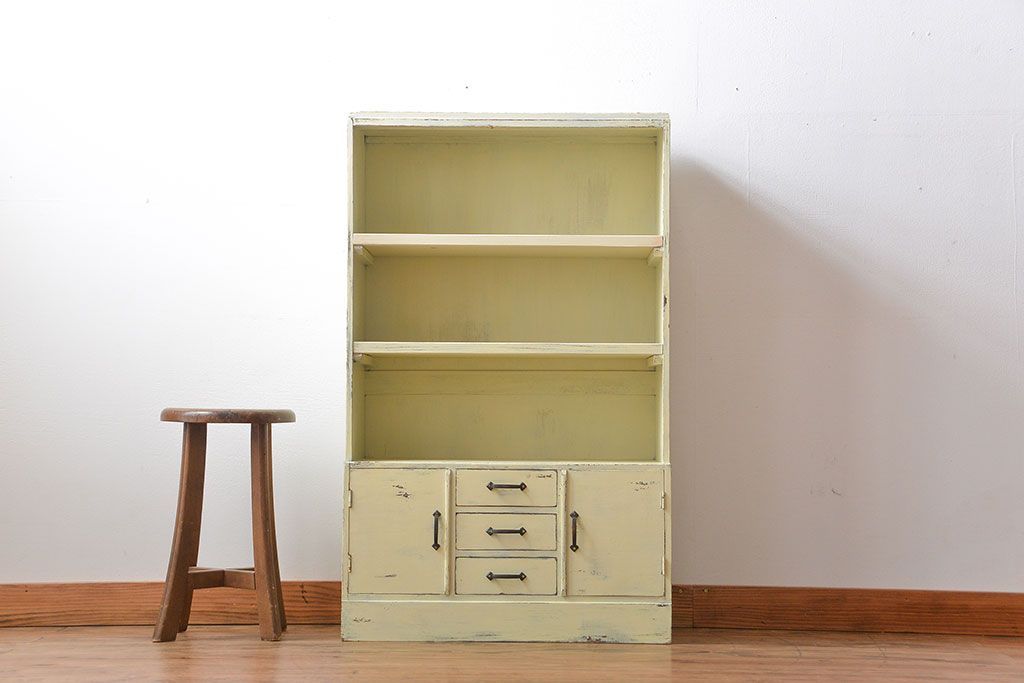レトロ家具　昭和レトロ　アンティークペイント本棚