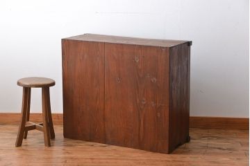 レトロ家具　昭和レトロ　前面栗材　ダイヤガラス入り収納棚(1)
