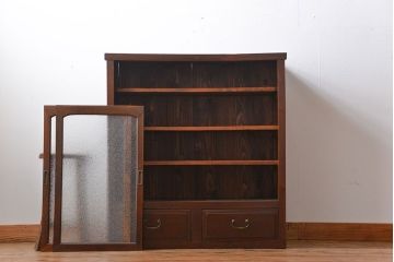 レトロ家具　昭和レトロ　前面栗材　ダイヤガラス入り収納棚(2)