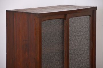 レトロ家具　昭和レトロ　前面栗材　ダイヤガラス入り収納棚(2)