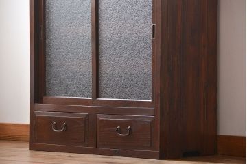 レトロ家具　昭和レトロ　前面栗材　ダイヤガラス入り収納棚(2)