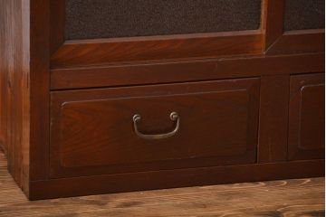レトロ家具　昭和レトロ　前面栗材　ダイヤガラス入り収納棚(2)