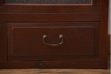 レトロ家具　昭和レトロ　前面栗材　ダイヤガラス入り収納棚(2)