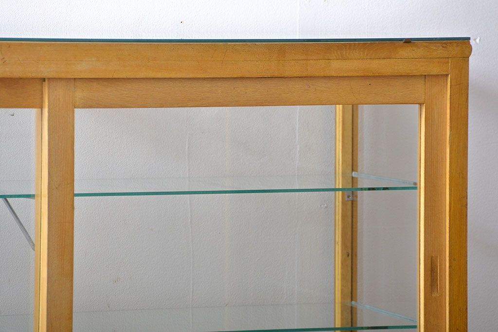 レトロ家具　昭和レトロ　ナラ材!脚付きガラスケース