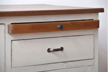 アンティーク家具　黒板扉付き!おうちカフェ風　気泡ガラス入り脚付き収納戸棚