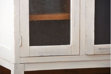 アンティーク家具　黒板扉付き!おうちカフェ風　気泡ガラス入り脚付き収納戸棚