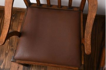 アンティーク家具　【イギリスアンティーク・大きなチェア2脚セット】イギリスアンティーク　オーク材　大きなアームチェア2脚セット