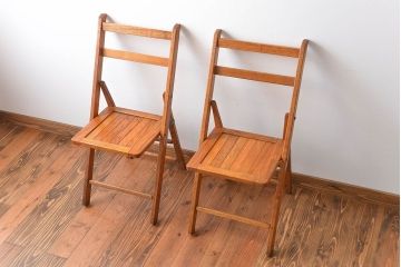 アンティーク家具　イギリスアンティーク　フォールディングチェア2脚セット(2)