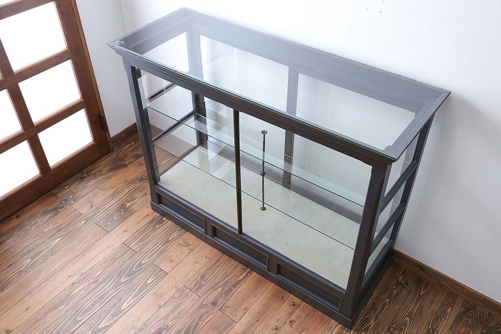 アンティーク家具　アンティークペイント　5面ガラスケース