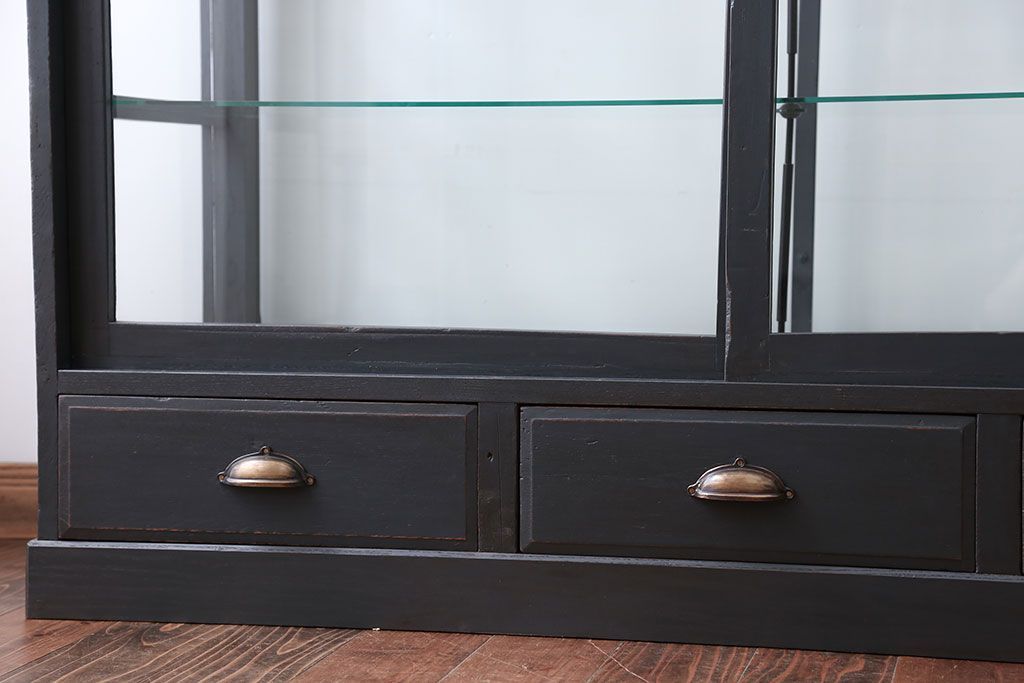 アンティーク家具　アンティークペイント　5面ガラスケース