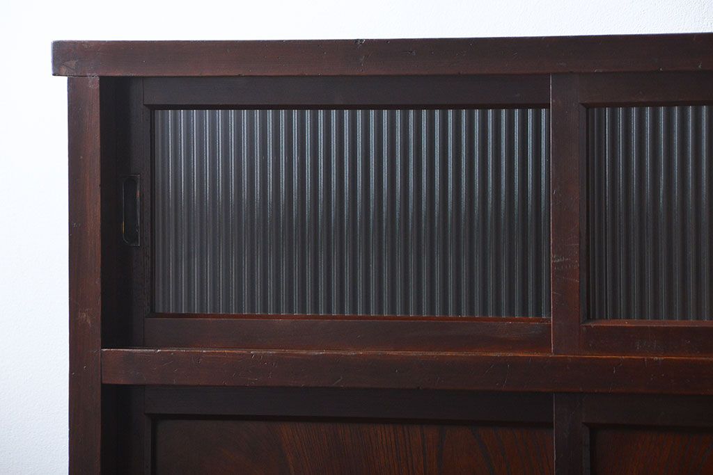 レトロ家具　昭和レトロ　モールガラス入り　重ね食器棚