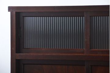 レトロ家具　昭和レトロ　モールガラス入り　重ね食器棚