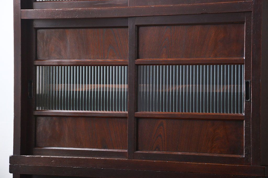 レトロ家具　昭和レトロ　モールガラス入り　重ね食器棚